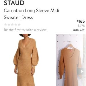 Staud long sleeve carnation knit midi dress
